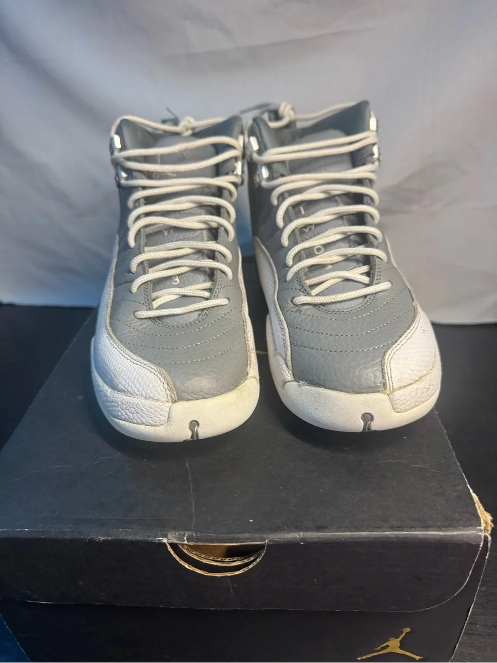 Nike Jordan 12 Air Jordan Jumpman Grey and White High-Top Sneakers